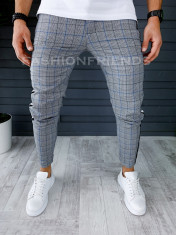 Pantaloni barbati in carouri cu albastru smart casual ZR P18032 foto