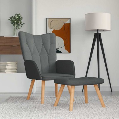 vidaXL Scaun de relaxare cu taburet, gri &amp;icirc;nchis, textil foto