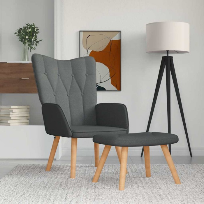 vidaXL Scaun de relaxare cu taburet, gri &icirc;nchis, textil
