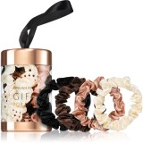 BrushArt Gift for You Slim satin scrunchie set Elastice pentru par Black &amp; Cream