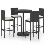 VidaXL Set mobilier bar de grădină cu perne, 5 piese, negru, poliratan