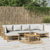 Gossi set mobilier de gradina cu perne gri deschis, 7 piese, bambus