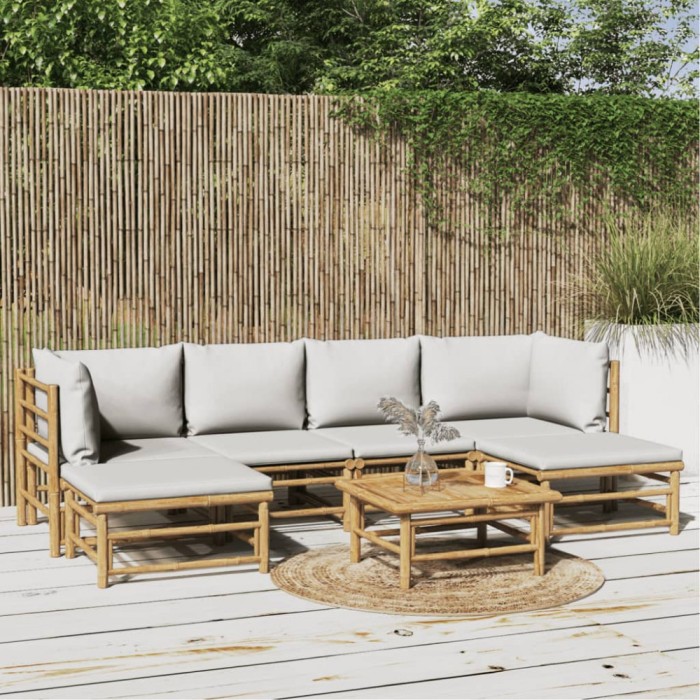 Gossi set mobilier de gradina cu perne gri deschis, 7 piese, bambus
