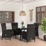 VidaXL Set masă pentru grădină, 5 piese, cu perne, negru