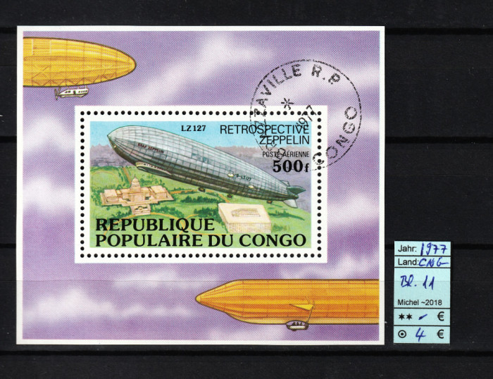 Timbre Congo, 1977 | Istoria Zeppelin - Aeronautică | aph