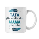 Cana alba personalizata &quot;Tata stie multe, dar mama stie totul&quot;, INOVATIX&reg;. 330ml, Oem
