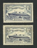 FRANTA 1935 VAPORUL ,, NORMANDIE &#039;&#039; - MH &amp; MNH - 2 TIPURI DE CULOARE, Nestampilat