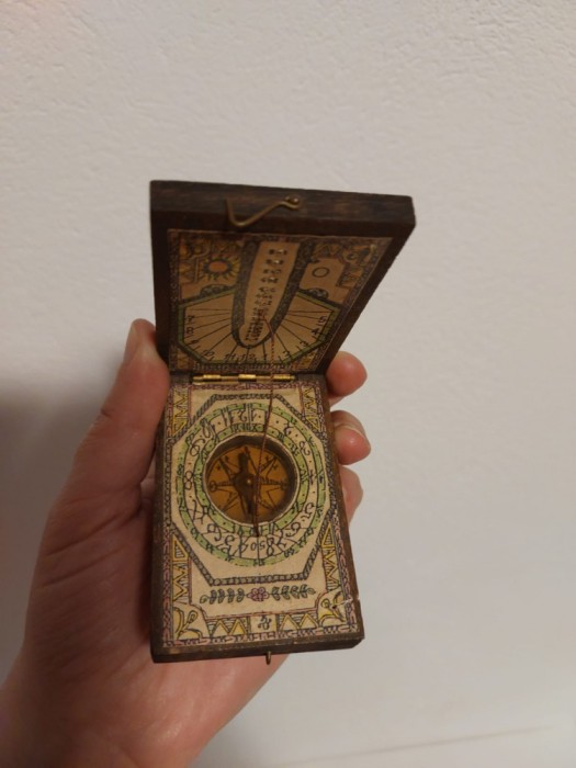 * Cadran Solar Diptic Sundial Ship, Germania, vechi, vintage, lemn