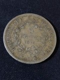 Moneda Argint Franța 1875 K, 5 Franci, 25g Argint 0.900, Stare Bună, Numismatică
