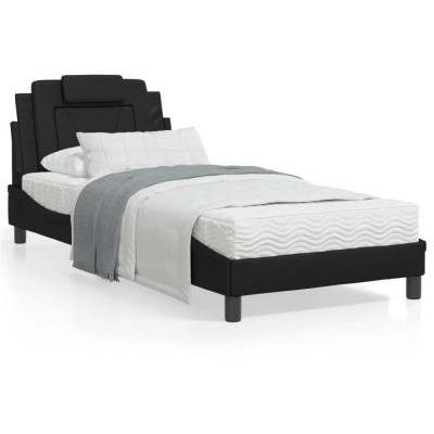 vidaXL Cadru de pat cu tăblie, negru, 80x200 cm, piele ecologică foto