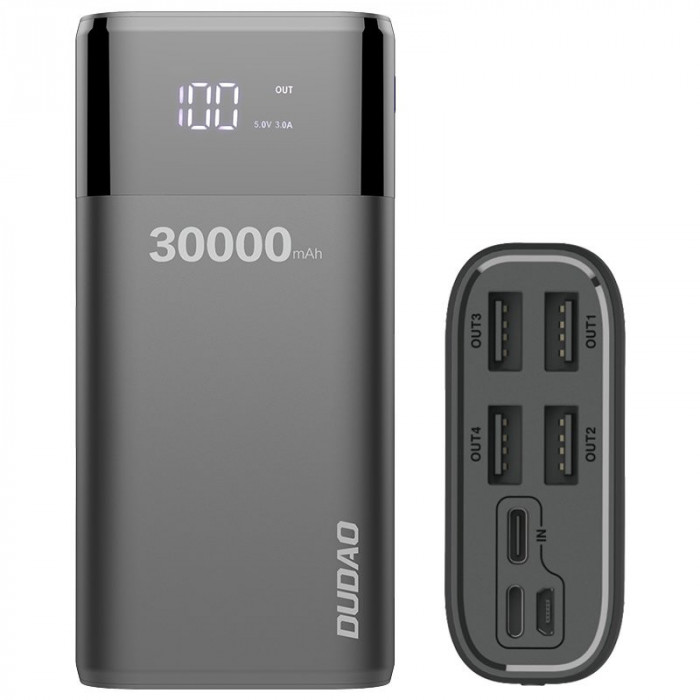 Powerbank Dudao 4x USB 30000mAh Cu Afișaj LCD 3A Negru (K8Max Negru) 6970379615911