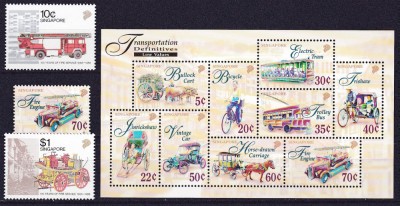 DB1 Transporturi Pompieri Singapore 1988 2 v. + 1997 1 v. + MS MNH foto