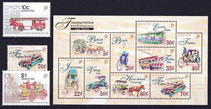 DB1 Transporturi Pompieri Singapore 1988 2 v. + 1997 1 v. + MS MNH