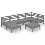 Set mobilier de gradina, 7 piese, gri, lemn masiv de pin