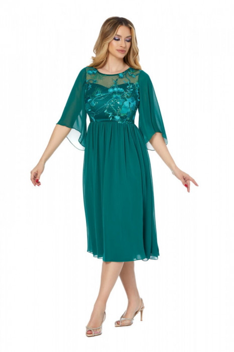 Rochie eleganta cu dantela si voal verde Evelyn (Marime: RO/54)