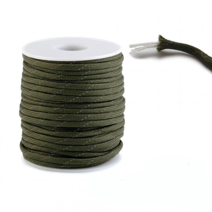 Cordelina Paracord (7x3 fire) fir reflectorizant 25mx4mm Rezistenta kaki 1092