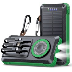 Baterie externa solara 20000mAh Linomag&reg;, Incarcare rapida 22.5W, PD 20W, QC 3.0, Incarcare wireless magnetica 15W, 3 cabluri integrate, Incarcare sol