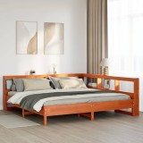 VidaXL Pat cu bibliotecă fără saltea maro 200x200 cm lemn masiv de pin