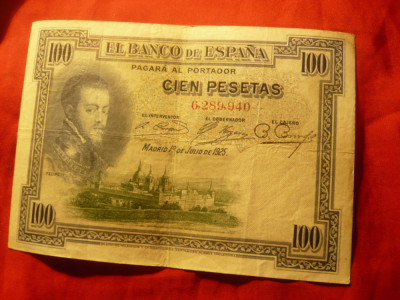 Bancnota 100 pesetas Spania Republicana 1925 ,fara litera ,cal. VF foto