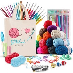 Set cro?etat cu fire colorate, accesorii ?i geanta cadou pentru umar foto