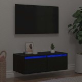 vidaXL Dulap TV cu lumini LED Stejar negru 75x35,5x25 cm
