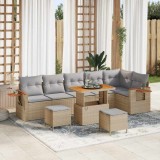 Set de 9 Piese de Canapea de Grădină cu Pernuțe Bej Ratan Sintetic Acacia