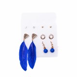 Cumpara ieftin Set de 5 Perechi de Cercei cu Pene, Albastru Indigo