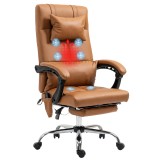 Vinsetto Scaun de Masaj Reglabil pe &Icirc;nălțime, cu Suport pentru Picioare și Telecomandă, Scaun de Birou, 66x67x115-123 cm, Maro Deschis | Aosom Romania
