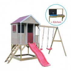 Casuta Summer Adventure House cu loc pentru nisip, tobogan, leagan dublu, bucatarie, Wendi Toys foto