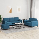 VidaXL Set de canapele cu perne, 3 piese, albastru, catifea