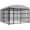 Padoc caini exterior vidaXL cu acoperis, 300x300x210cm, negru, tarc metalic, cusca protectie