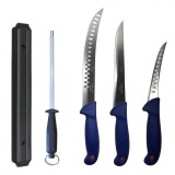 Cumpara ieftin Set profesional de macelarie, transat, injunghiat, dezosat, filetat, 3 cutite otel carbon, masat pentru ascutit, suport magnetic