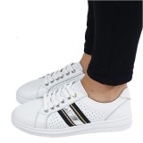 Cumpara ieftin Sneakersi albi cu detalii argintii din piele naturala 5088 M7