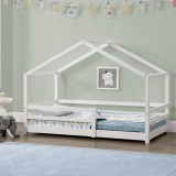 Cumpara ieftin Pat Copii Selena tip Casuta Montessori cu Protectie Impotriva Caderilor, Dimensiuni 200x90cm, Lemn de Brad, Alb, [en.casa]