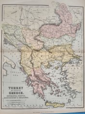Harta a Balcanilor, cu reprezentare a Romaniei, tiparita in anul 1881 foto