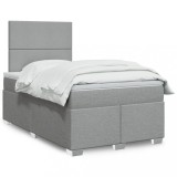 Gossi pat box spring cu saltea, gri deschis, 120x190 cm, textil
