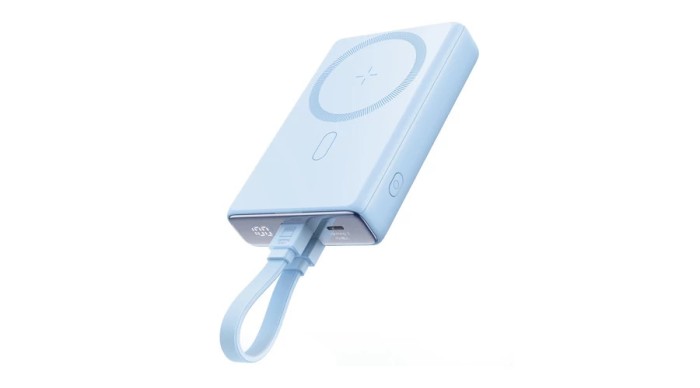 Joyroom Powerbank JR-PBM01 magnetic 10000mAh 20W cu suport + cablu Lightning - USB-C - albastru