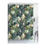 Perdeauă de duș din țesătură 175x240cm - model floral retro portocaliu și albastru - impermeabilă cu c&acirc;rlige - decor