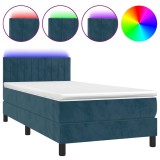 Cumpara ieftin Pat cu arcuri, saltea si LED, bleumarin, 90x200 cm, catifea