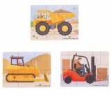 Puzzle - Set 3 puzzle din lemn, 18 piese - Vehicule pentru santier | Bigjigs Toys