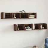 Dulapuri perete vidaXL, 2 buc, stejar maro, 99x18x16.5 cm, lemn prelucrat, rafturi suspendate, depozitare living