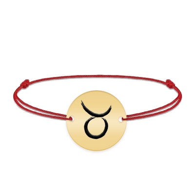 Bratara snur si banut argint 925 placat cu aur galben 24K personalizat cu semn zodiacal Taur foto