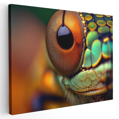 Tablou ochi reptila detaliu verde galben negru 1653 Tablou canvas pe panza CU RAMA 20x30 cm foto