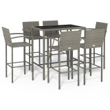Cumpara ieftin Set mobilier bar de gradina, 7 piese, gri, poliratan