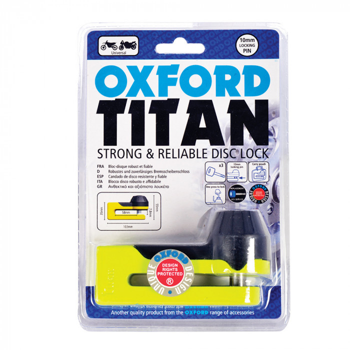 Blocaj disc frana Oxford Titan, galben, saculet depozitare, bolt (10mm) Cod Produs: MX_NEW OF51OX