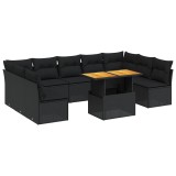 Cumpara ieftin Set canapele de gradina cu perne, 10 piese, negru, poliratan