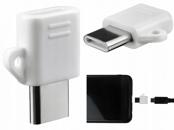 Adaptor Lightning de la Micro USB la USB-C 3.0 - 3.1, culoare Alb