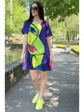 Cumpara ieftin Rochie Scurta A Neon Multicolor XS-M, Bust 100cm, 90cm Lungime, Poliester Elastan, Fabricata in Italia