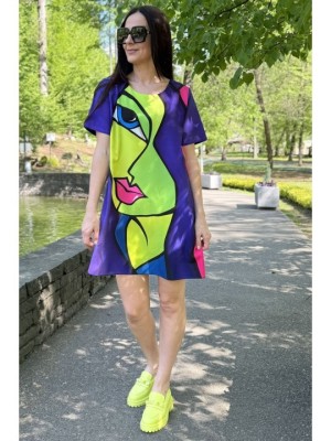 ROCHIE SCURTA IN A CU MANECA SCURTA NEON FACE TALIE UNICA Multicolora foto