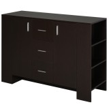 HOMCOM Dulap de perete cu 2 usi 3 sertare rafturi laterale elegante pentru casa din lemn maro inchis 120 x 38 x 84 cm